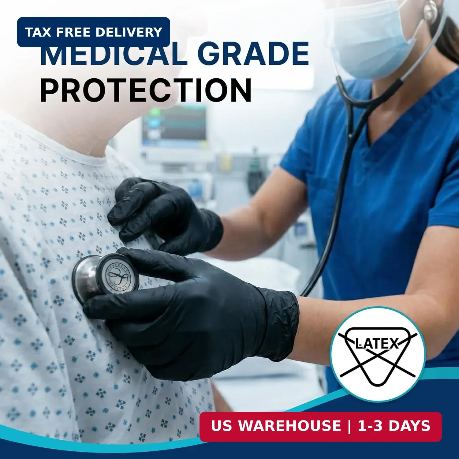 Schneider Nitrile Exam Gloves, 4 Mil Black Gloves Disposable Latex Free Powder F