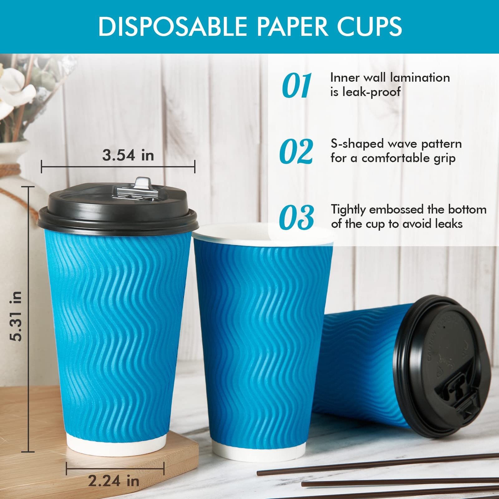 80 Count 16 oz Coffee Cups with Lids and Straws, Insulated Ripple Wall Paper …