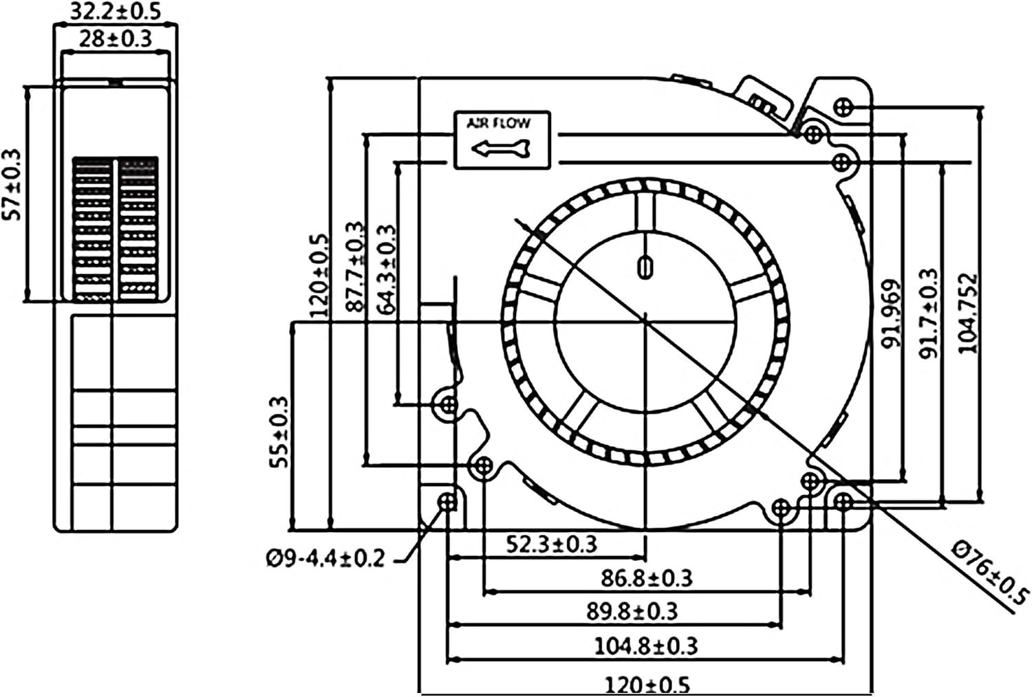 120mm x 32mm Centrifugal Blower Fan 110V/220V AC with Speed Controller