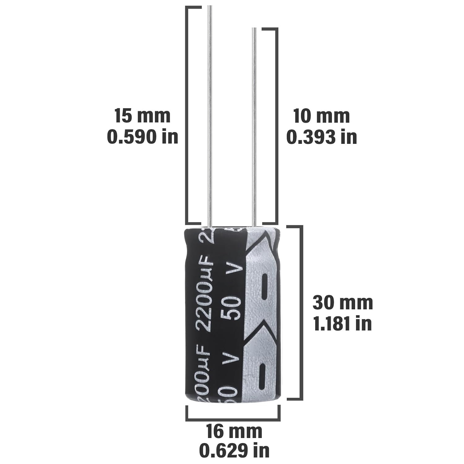 2200Uf 50V 16X30Mm Electrolytic Capacitor 2200 UF MFD 50 Volt 0.63X1.18In Alumin