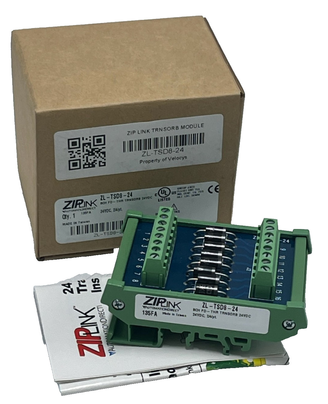 AutomationDirect ZIPLink ZL-TSD8-24 Transorb Module – 8-Channel 24VDC DIN Rail