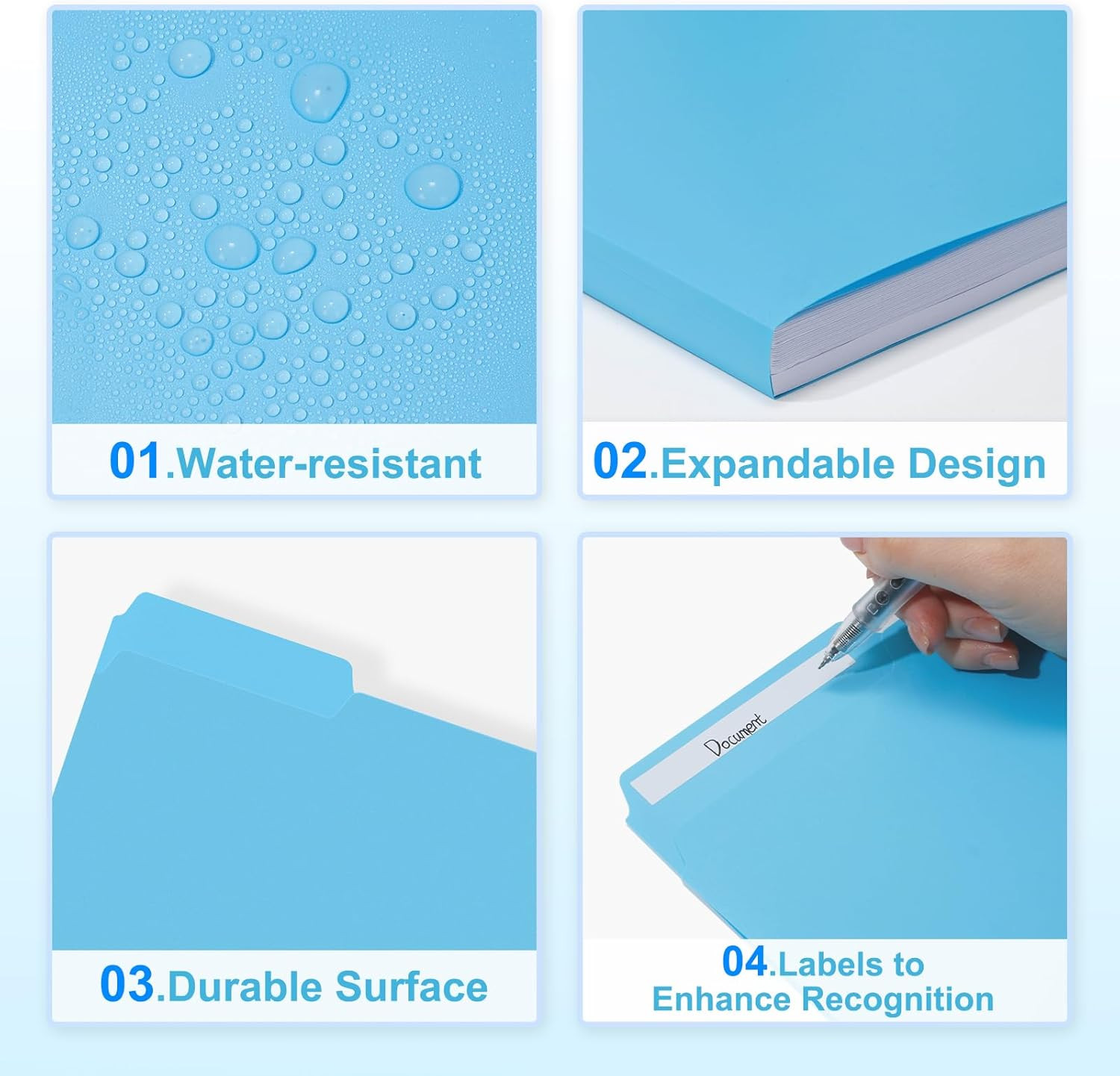 Plastic Colored File Folders, 6 Pack, 1/3-Cut Tabs, Letter Size 8.5X11, 6