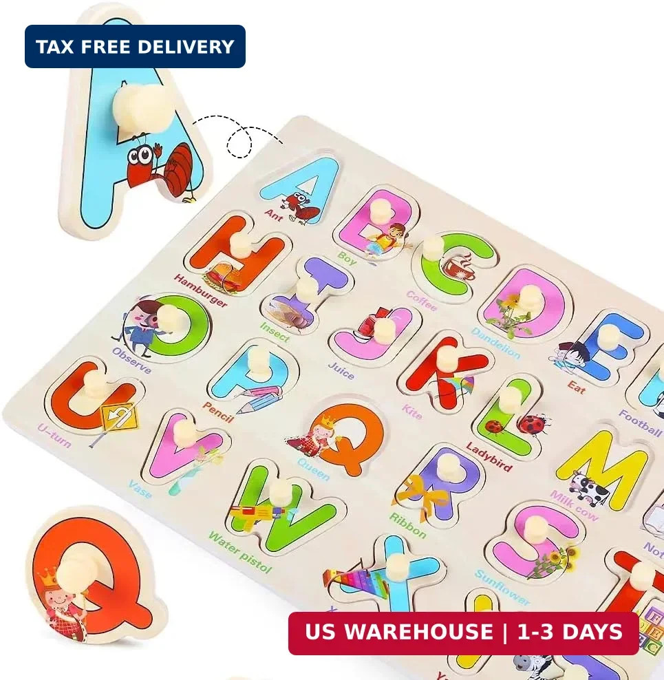 GRINNNIE Wooden Montessori Toddler Puzzles for 3 4 5 Years Old, 3 Pcs (Number, L