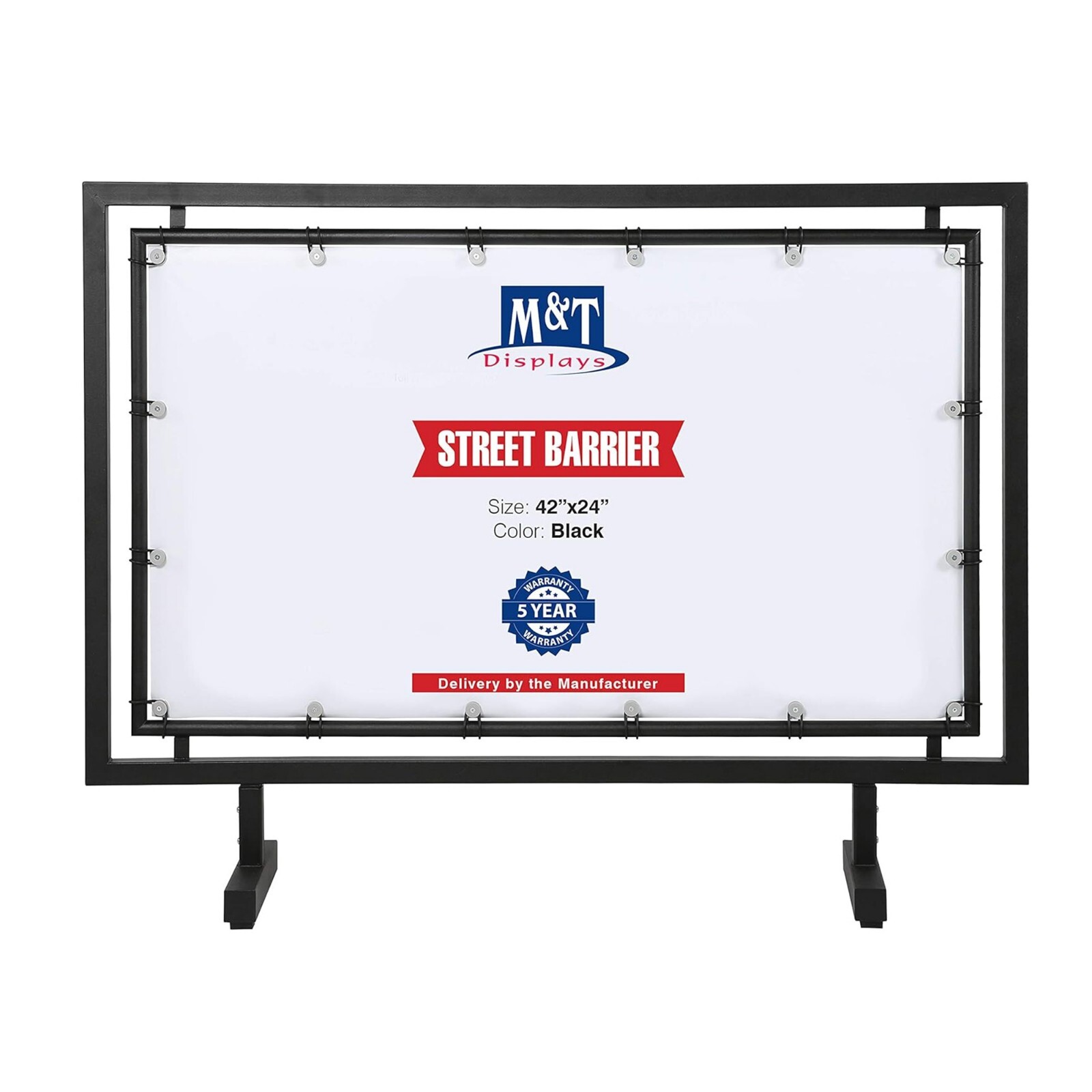 Floor Standing 42×24 inch Black Street Barrier Crowd Control Distancing Security