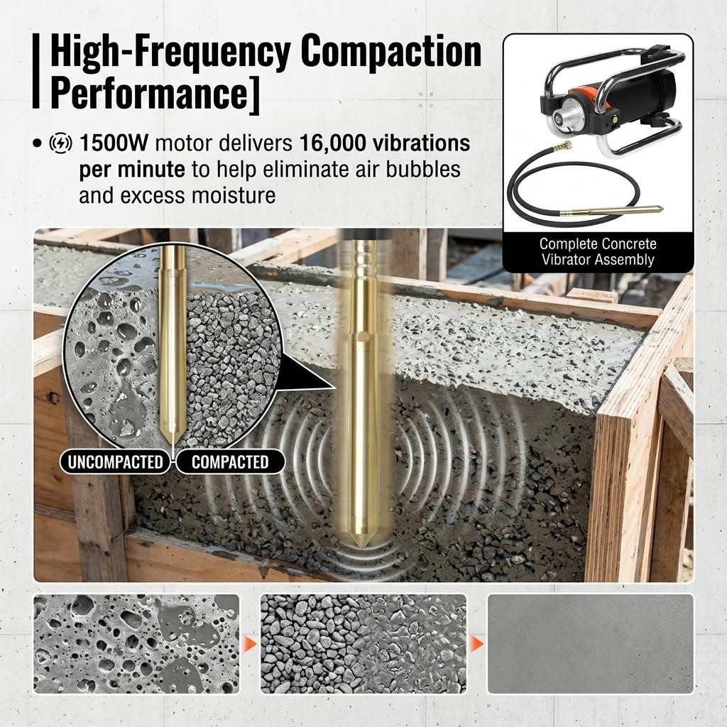 Concrete Vibrating Tool 1500W 16000RPM 4.5m 14-3/4ft Long Shaft Rod, Easy to Use