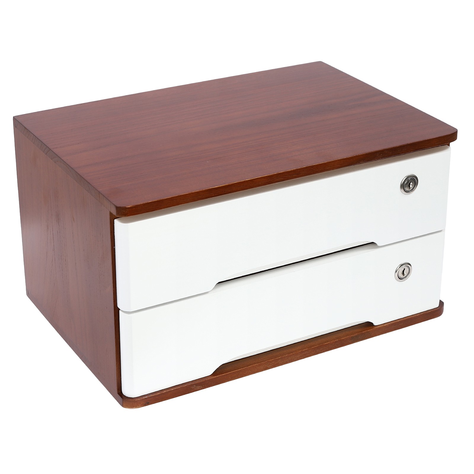 Premium Tung Wood Desktop Organizer 2 Tier Lockable Drawers Storage Solution