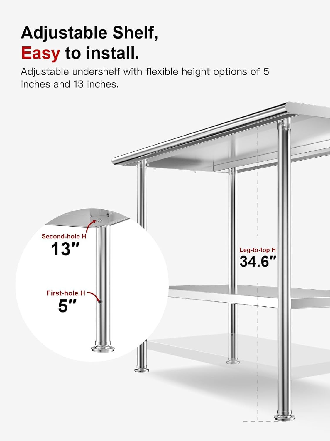 All-Stainless Steel Prep Table, 30 X 48 Inch, with Rounded-Corner Backsplash and