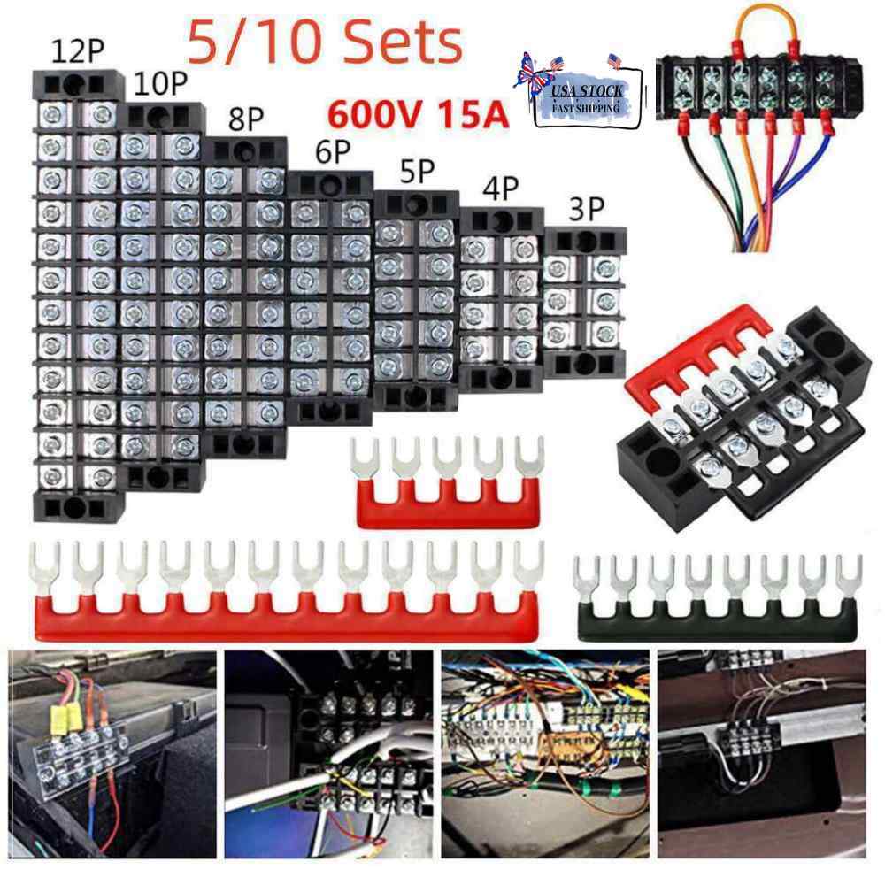Terminal 1-10 Sets 3-12 Positions 600V 15A Screw Block Terminal Barrier Strip