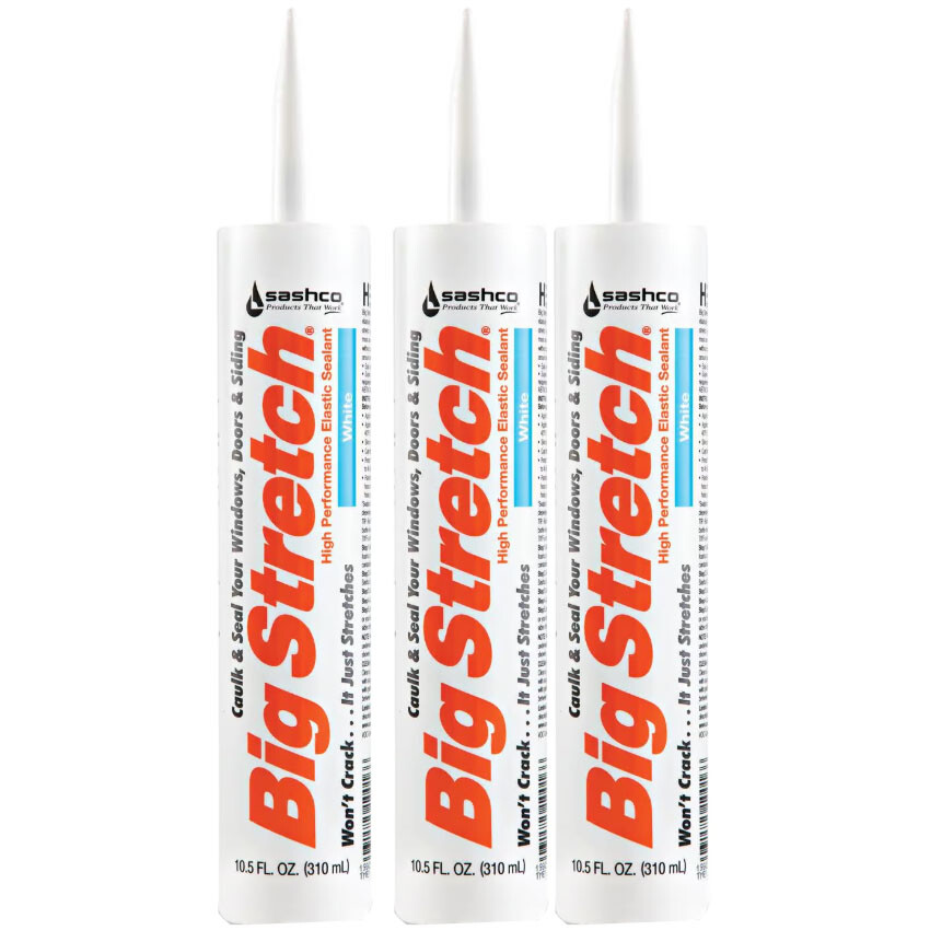 Sashco 10016 10.5oz Big Stretch Weatherproof Seal Caulk – White – 3 Pack
