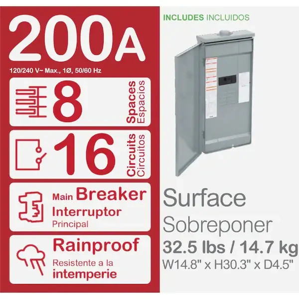 SQUARE D HOMELINE HOM816M200PFTRB 200A 8-SPACE 16-CIRCUIT BREAKER LOAD CENTER