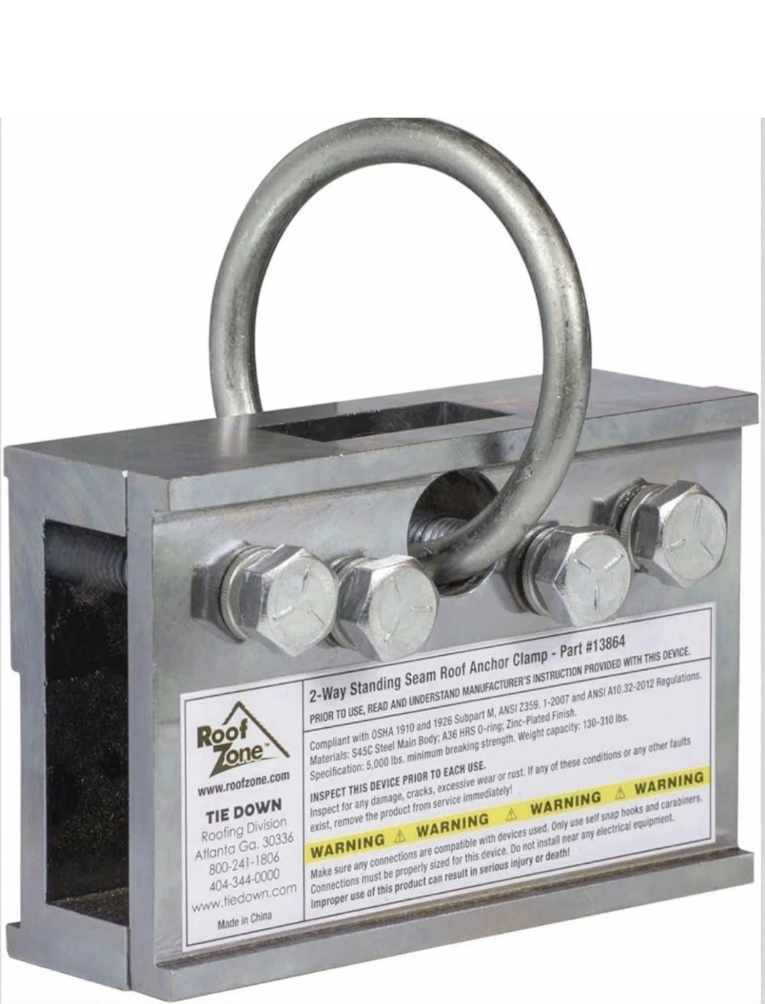 Roof Zone 2-Way Standing Seam Anchor Clamp Tie Down PART No. 13864 New