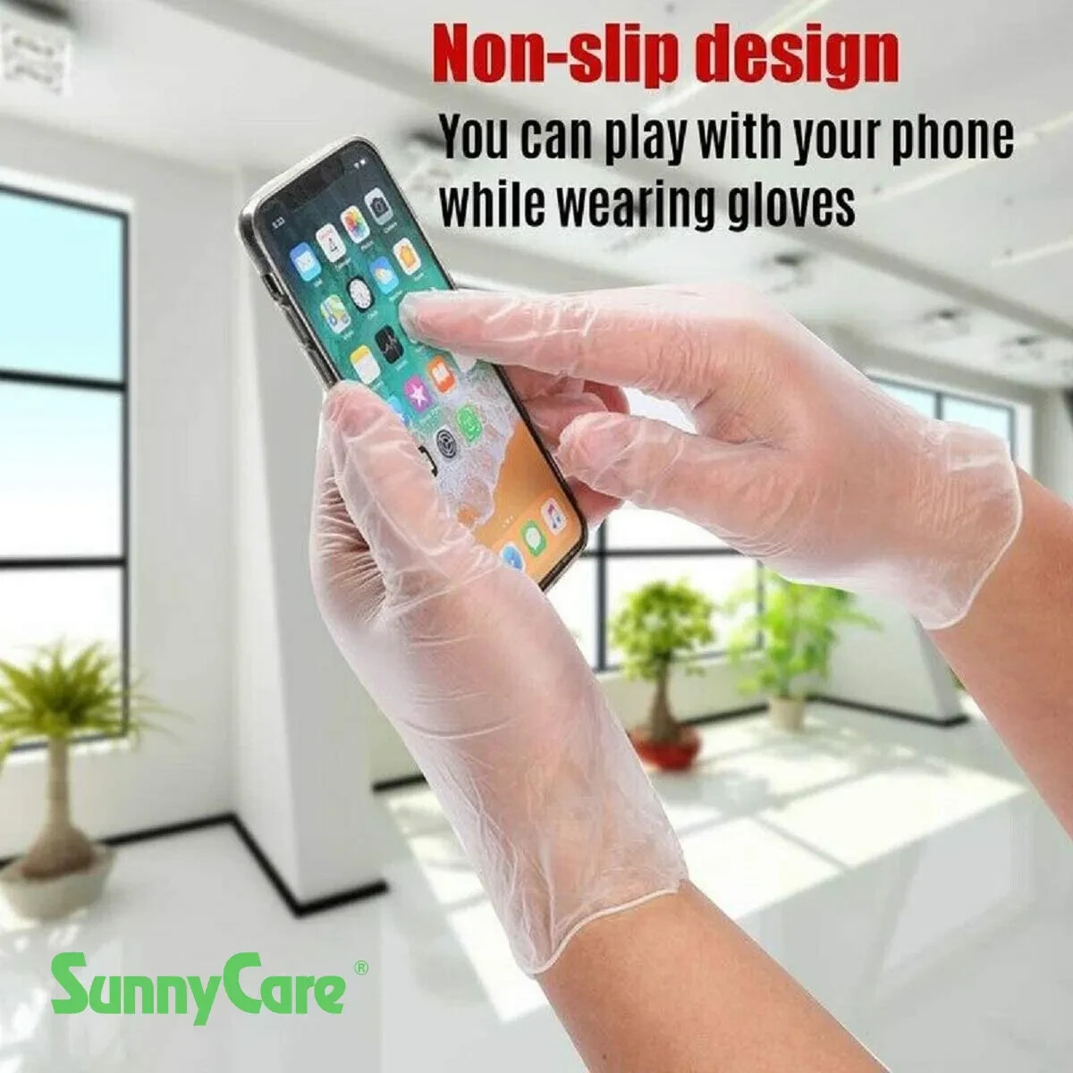 100 SunnyCare #7501 Synthetic Vinyl Gloves Powder Free (Latex/DOP Free) – S