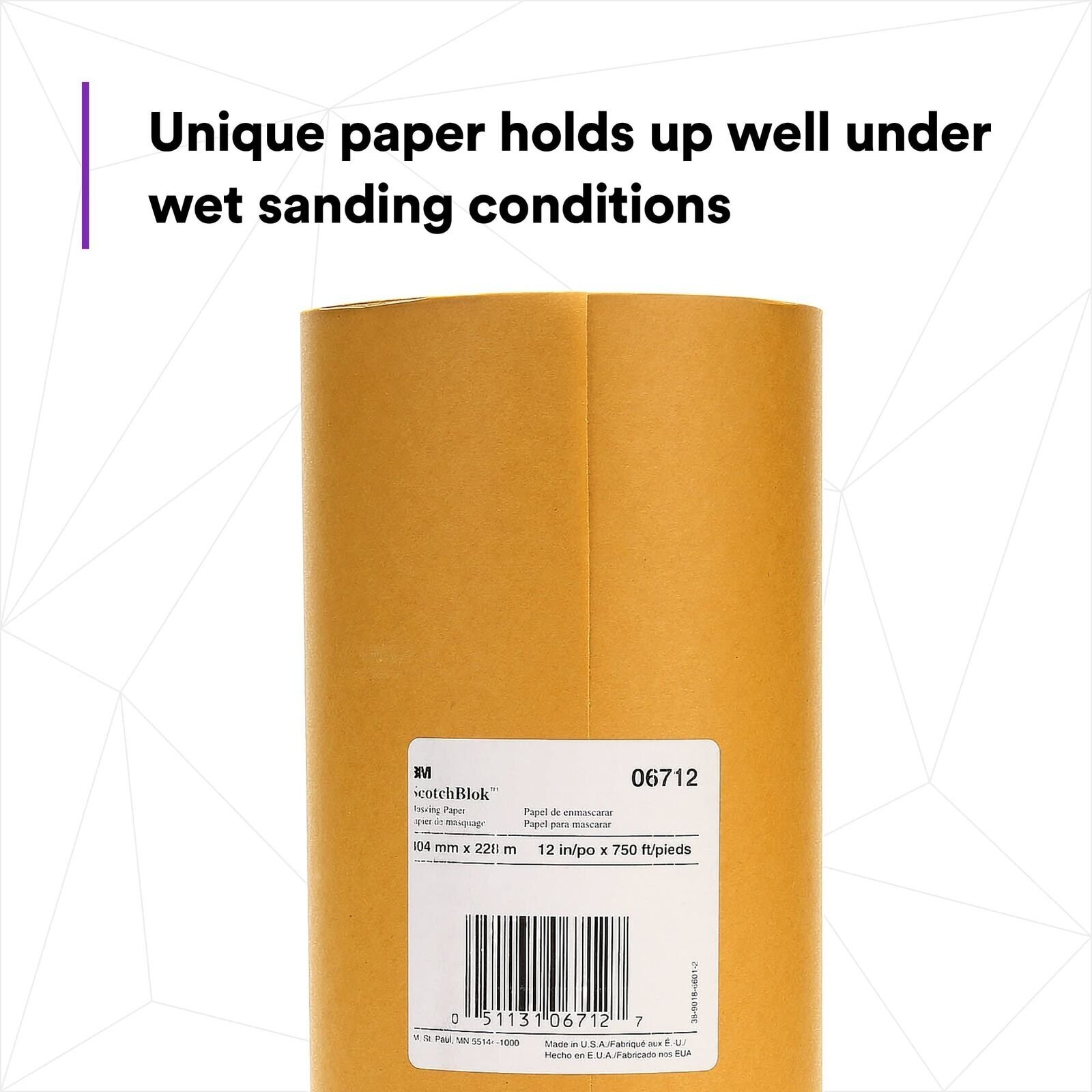 3M Scotchblok Masking Paper, 06712, 12 in x 750 ft (304.8 mm x 228.6 m), 1 Pack
