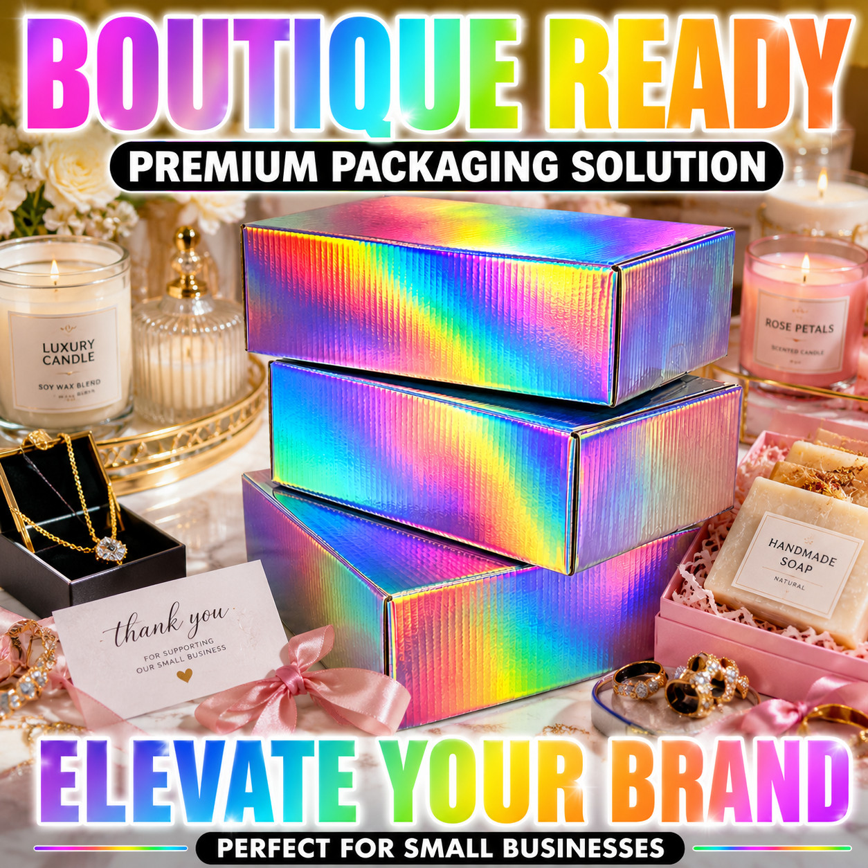 8x6x4 Holographic Shipping Boxes Gift Mailer Packaging 32 ECT Boutique