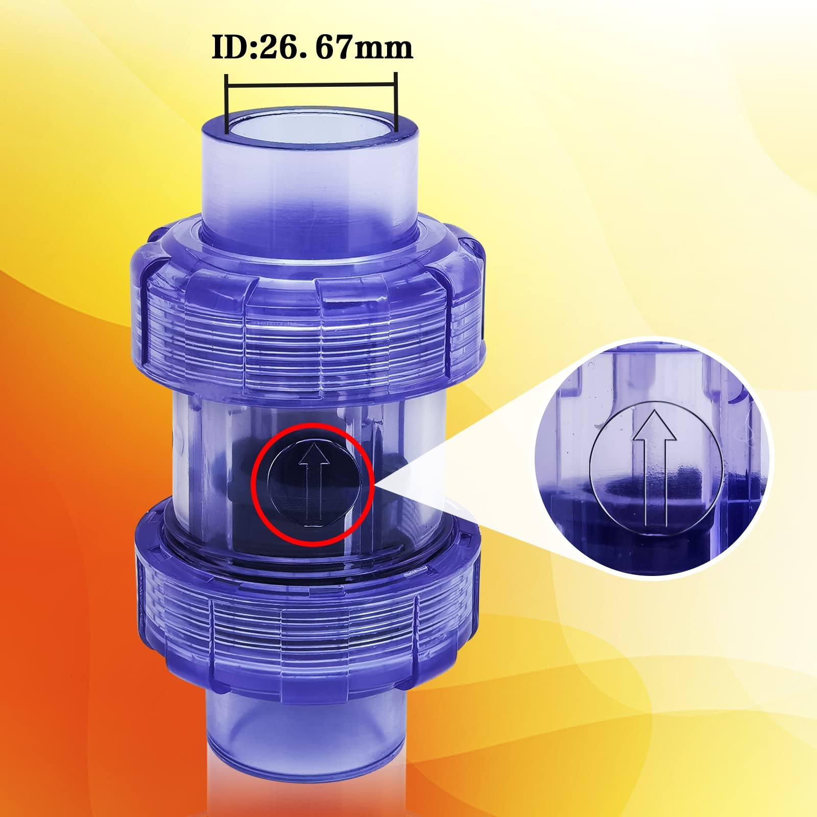 FANOVO 3/4 inch Clear Spring PVC Check Valve, Double Union Slip Inch