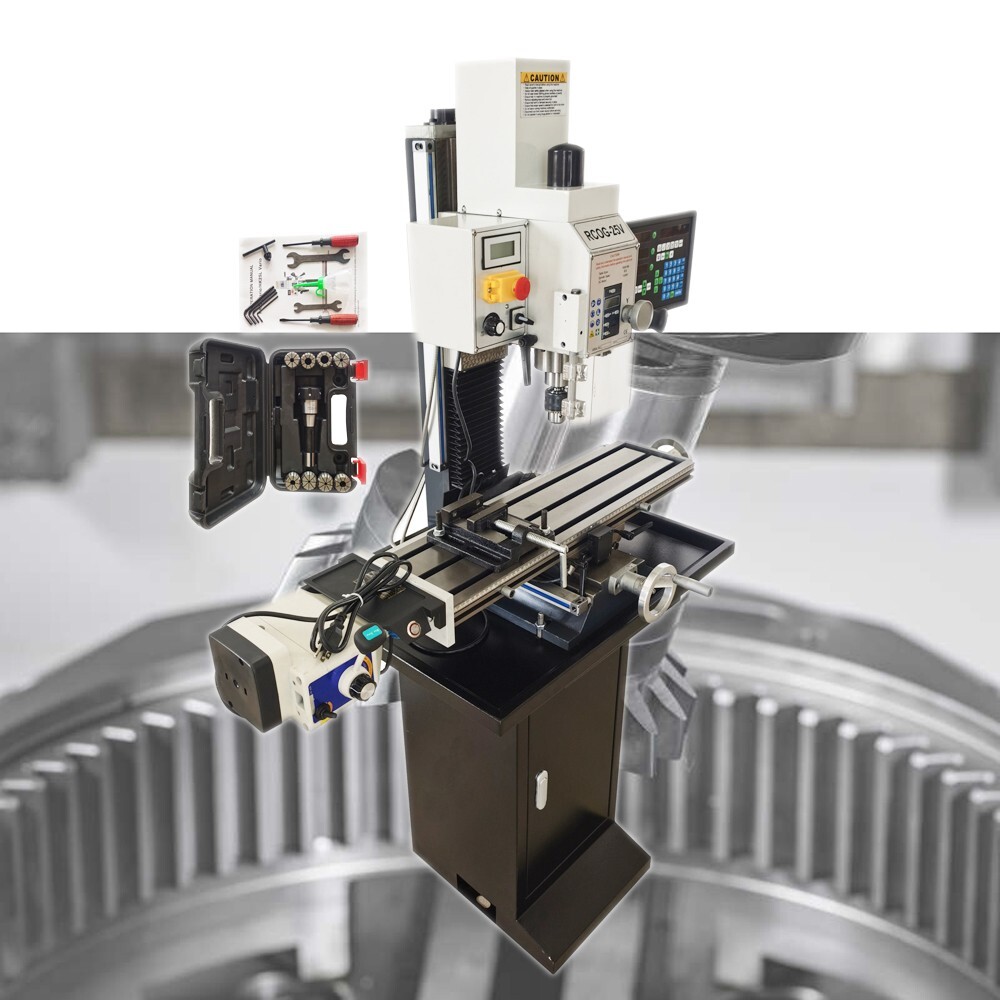 Benchtop Mill/Drill Machine with Grating Ruler Axis X Power Feed 110V R8 1100W