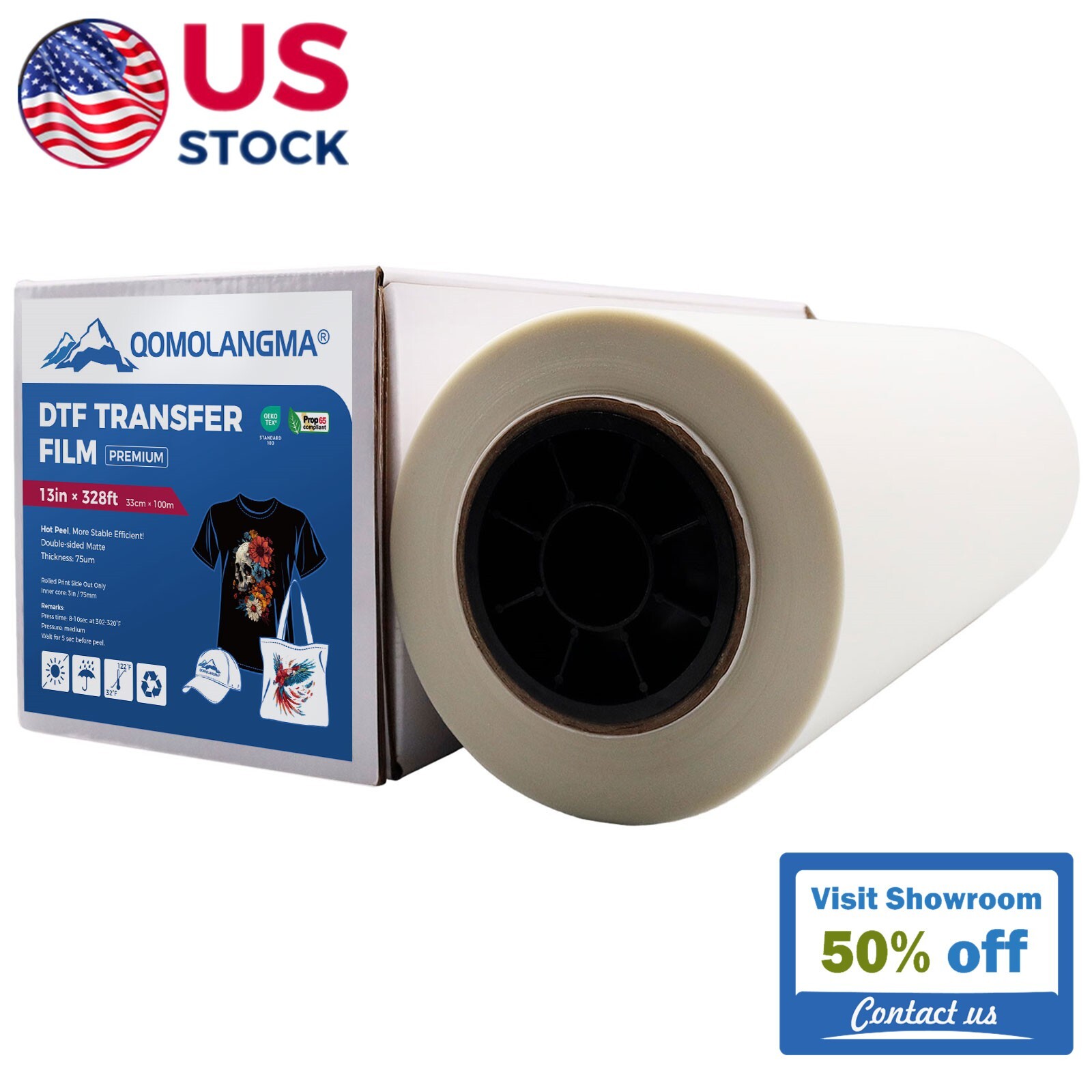 US Stock 13» x 328′ PET DTF Transfer Film Premium Roll Warm Peel Double Sided