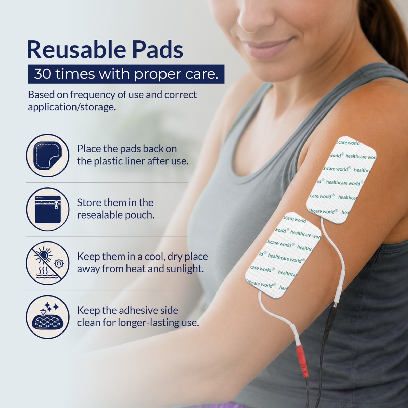 8 LARGE TENS ELECTRODE PADS Reusable For Tens Machines