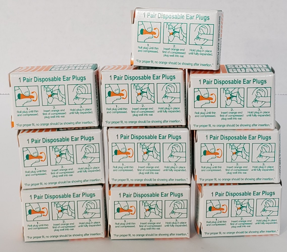 10 Pair Sound Guard Disposable Ear Plugs Uncorded – Orange/Green – New Open Box