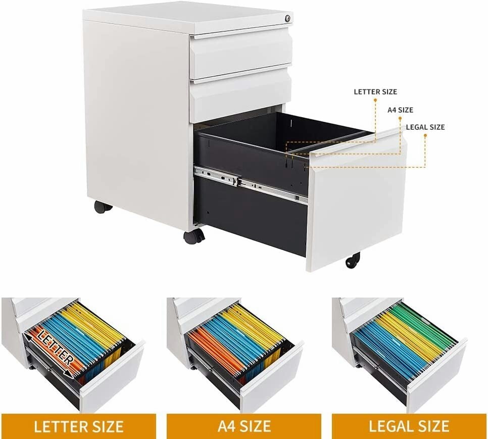 Metal Office Rollin Filing Cabinet Deep Drawers File Storage Cabinet on Wheels