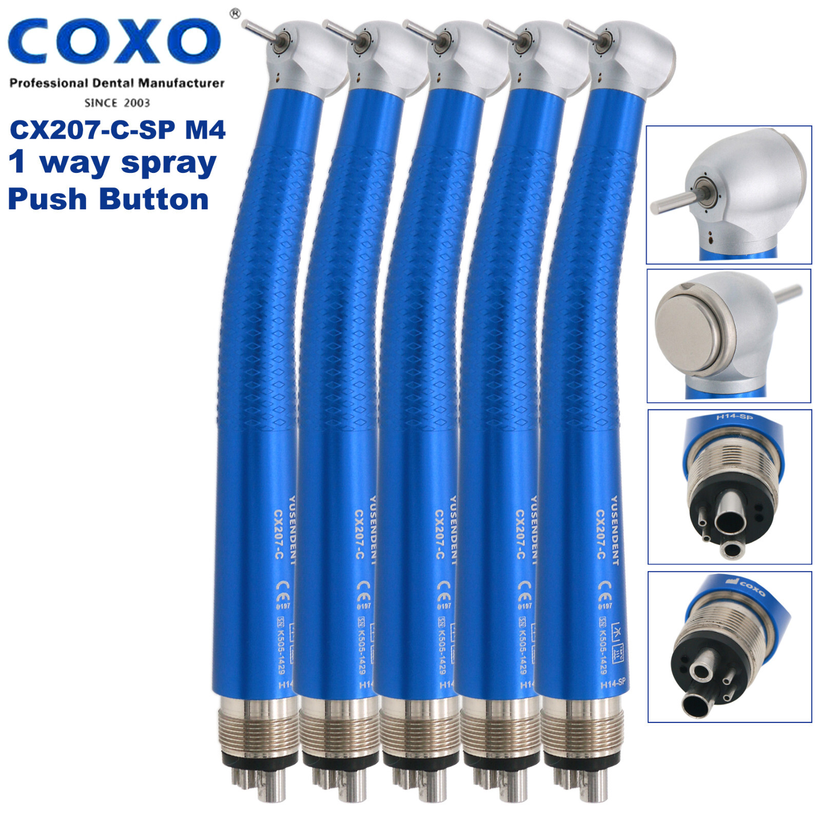 US COXO Dental Colorful CX207-C High Speed Air Turbine Handpiece 4 Hole M4 Blue