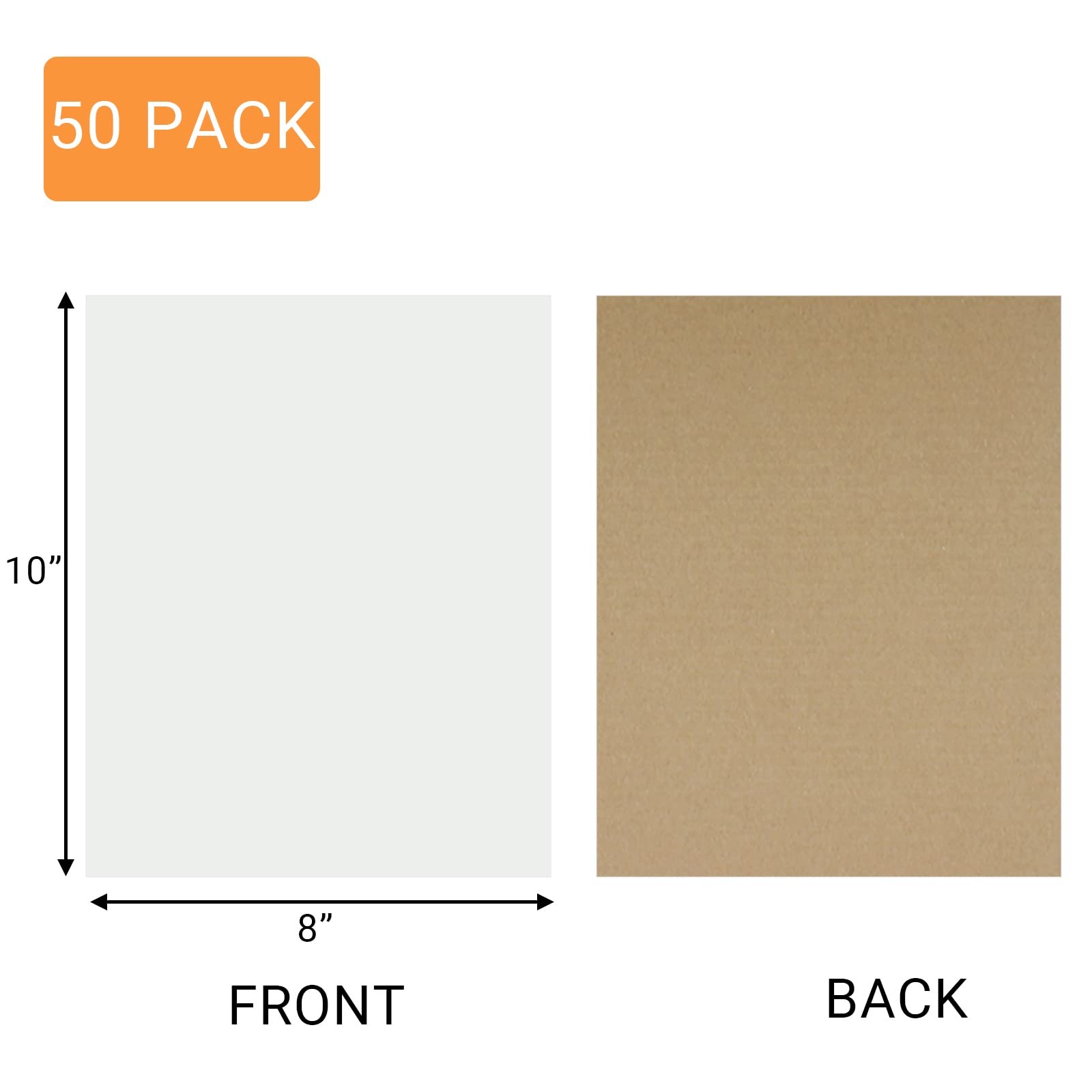 White Corrugated Cardboard Sheets, 8X10 Inch, 50 Pack