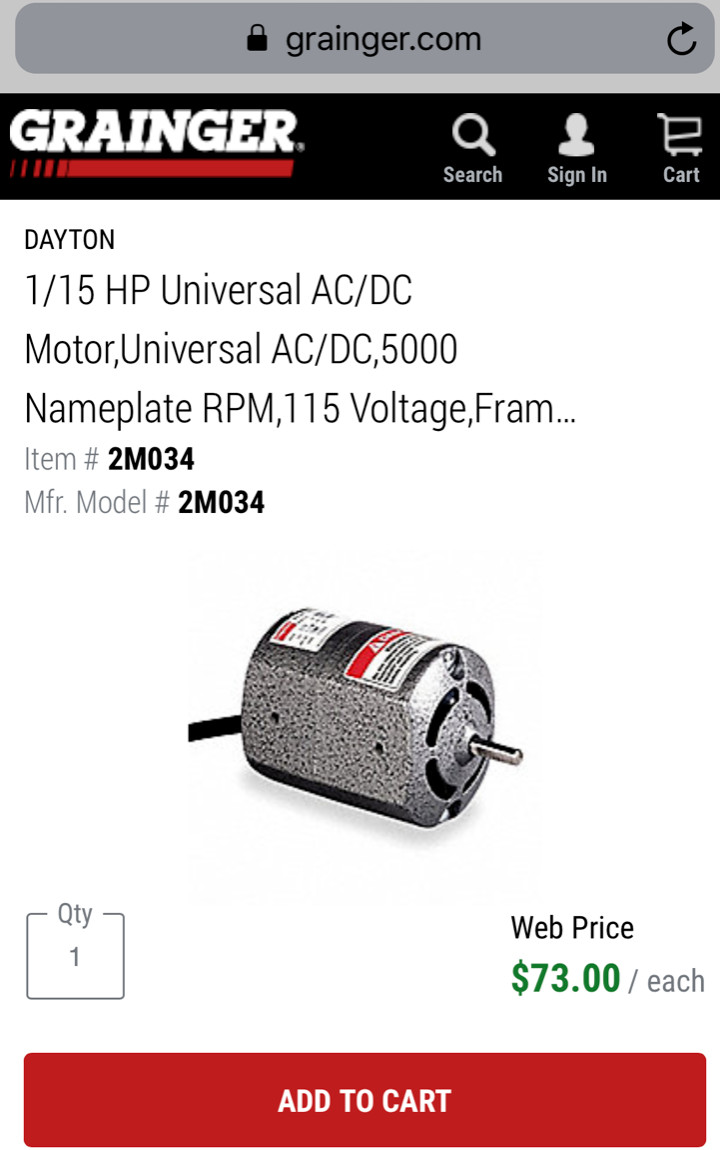 Dayton 1/15 HP Universal AC/DC Motor