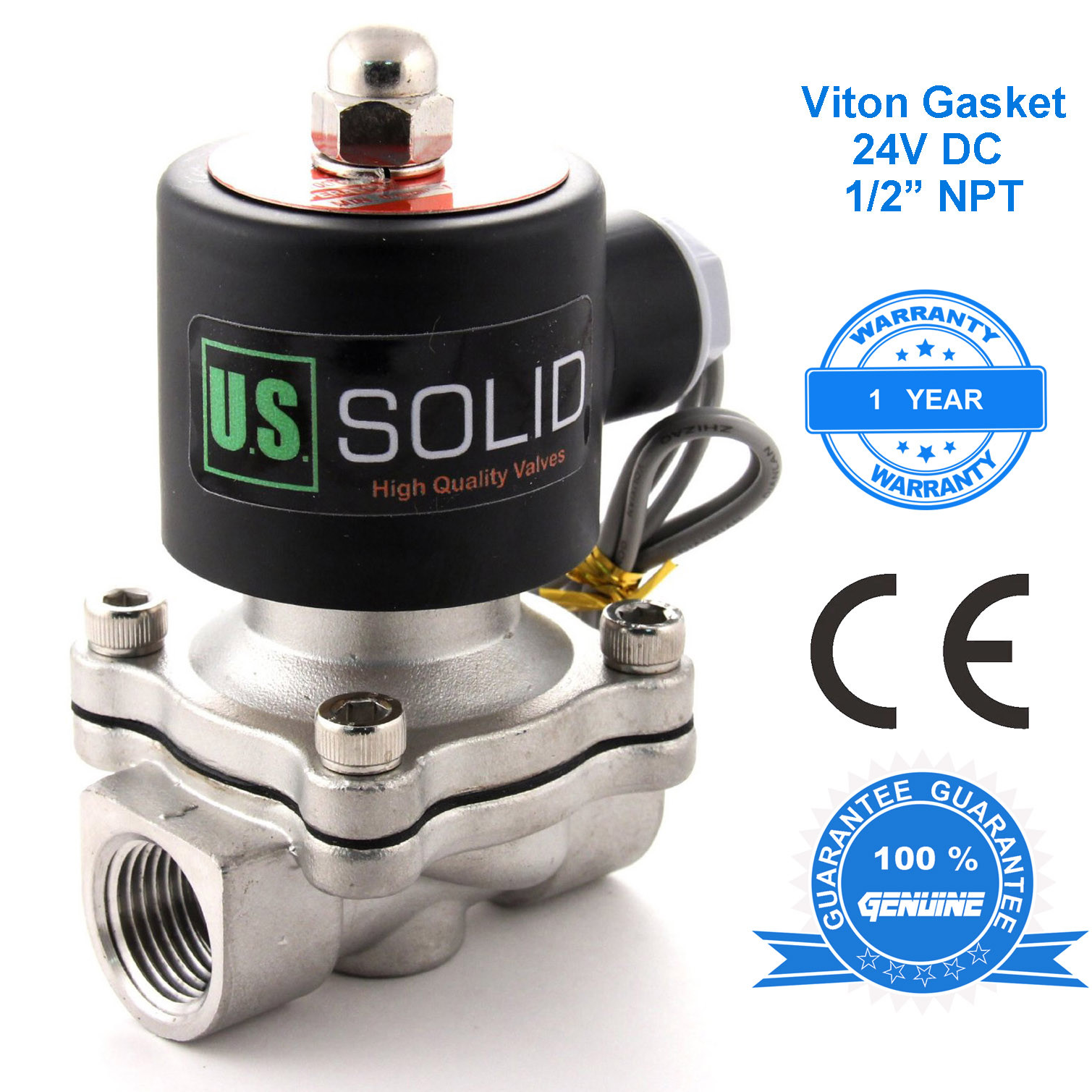 U. S. Solid 1/2″ Stainless Steel Electric Solenoid Valve 24V DC Normally Closed