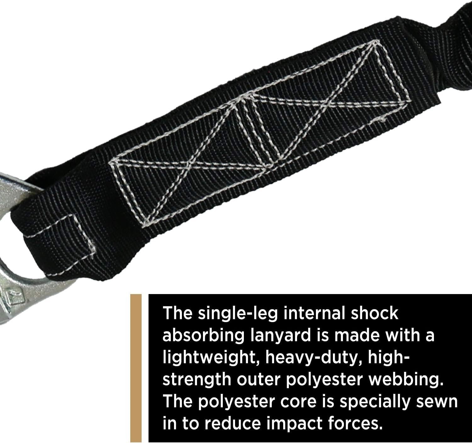 6 FT Single Leg Internal Shock Absorbing Safety Lanyard with Dual Snap Hooks