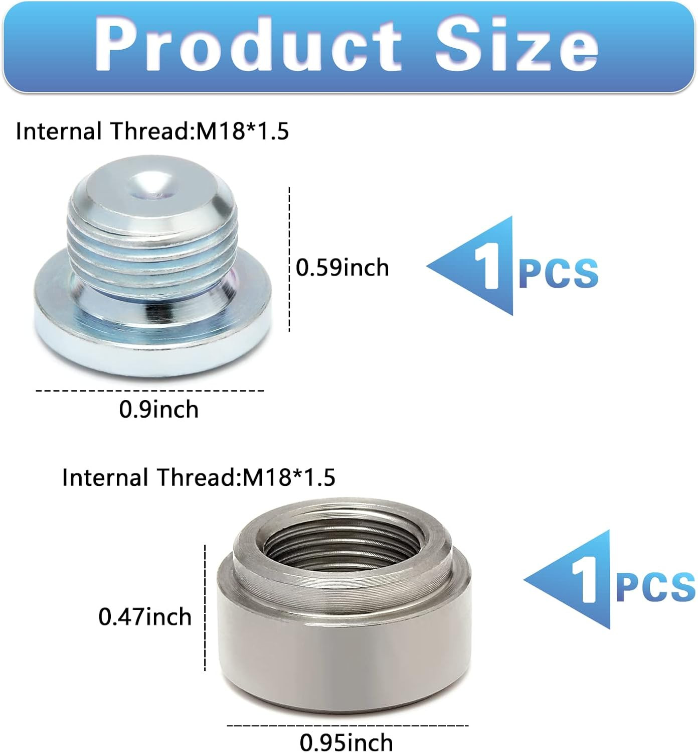 M18X1.5 Stepped Mounting Bung and Plugs (1 Bungs/1 Plugs) Fittings Weld Bung