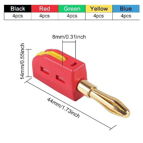 20PCS 4mm Banana Plug High Current 32A Gold Plated Connector S Color: 5 colors