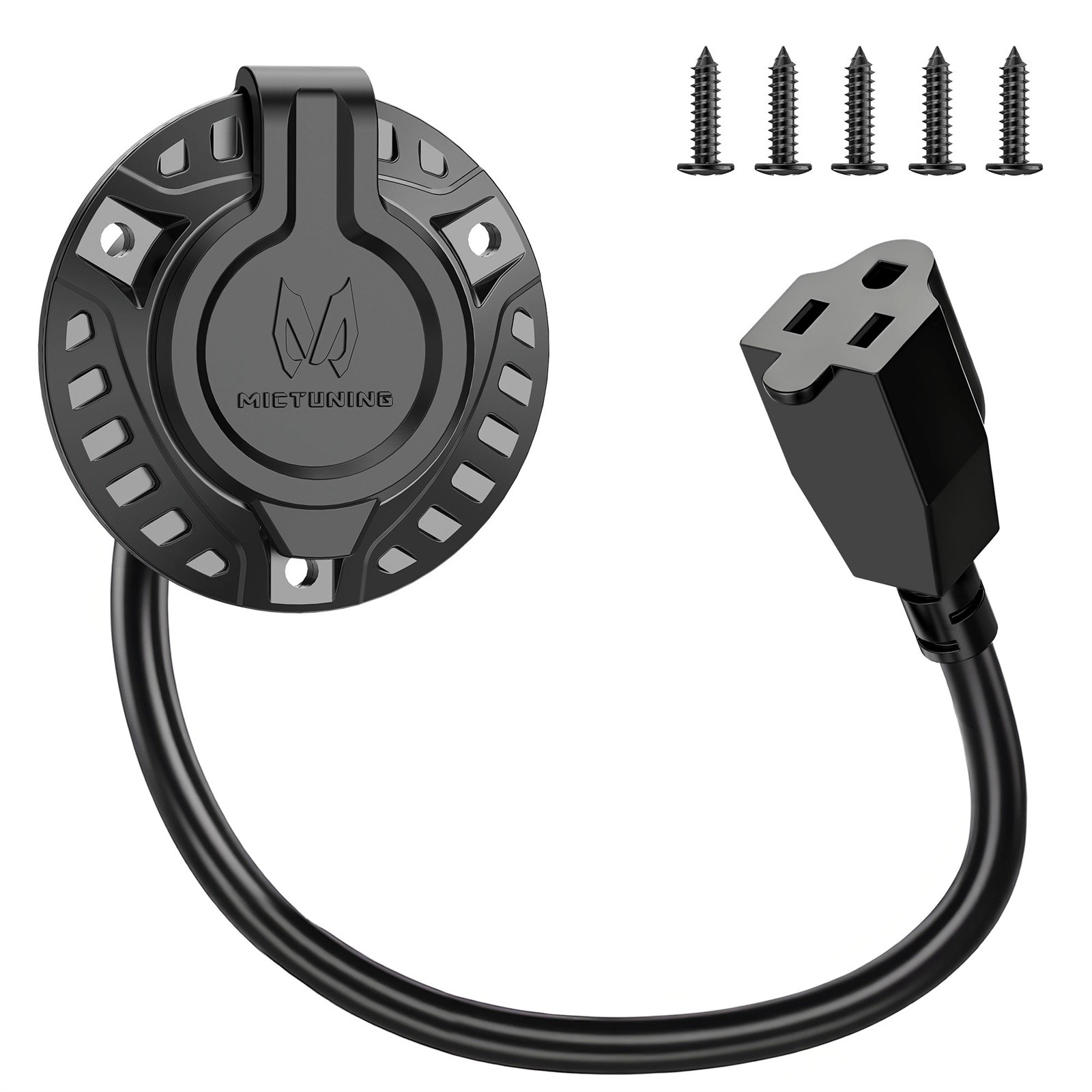 15A 12AWG AC Port Plug, 125V RV Shore Power Inlet Socket Electrical Ends Adapter