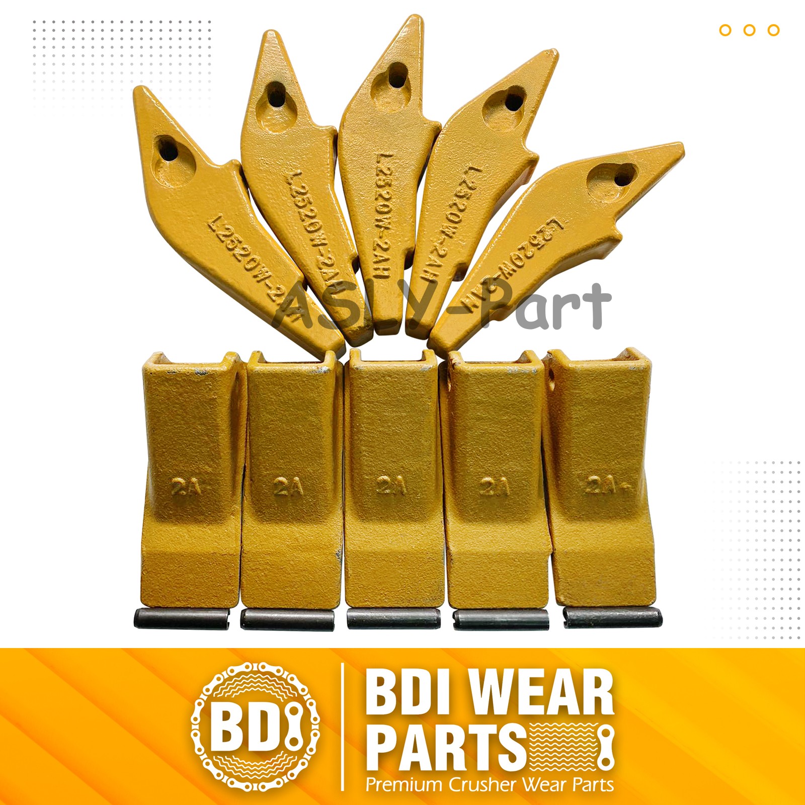 Weld-on Flush Mount L2520N-2AH Bucket Shanks 2A Bucket Teeth with Pins 5 Set