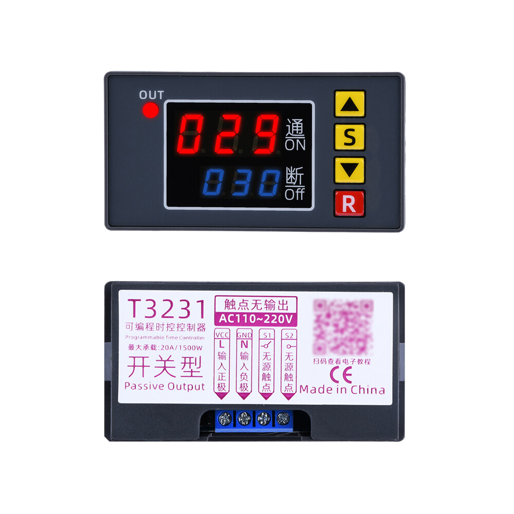 AC110-220V Cycle Timer Delay Dual LED Display Relay Module 0-999s/m/h Thermostat