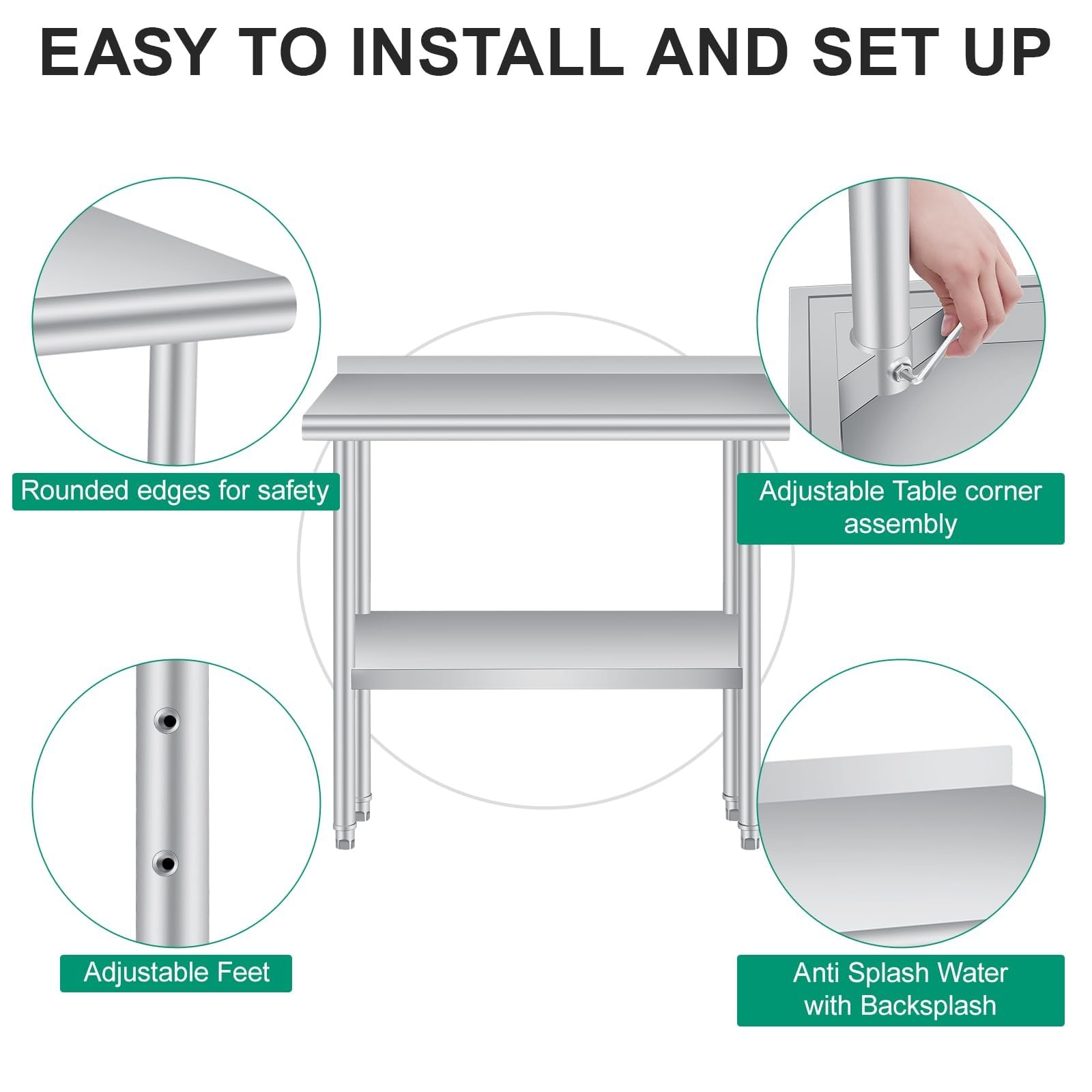 Stainless Steel Work Table w/Backsplash Heavy Duty Commercial Kitchen Prep Table