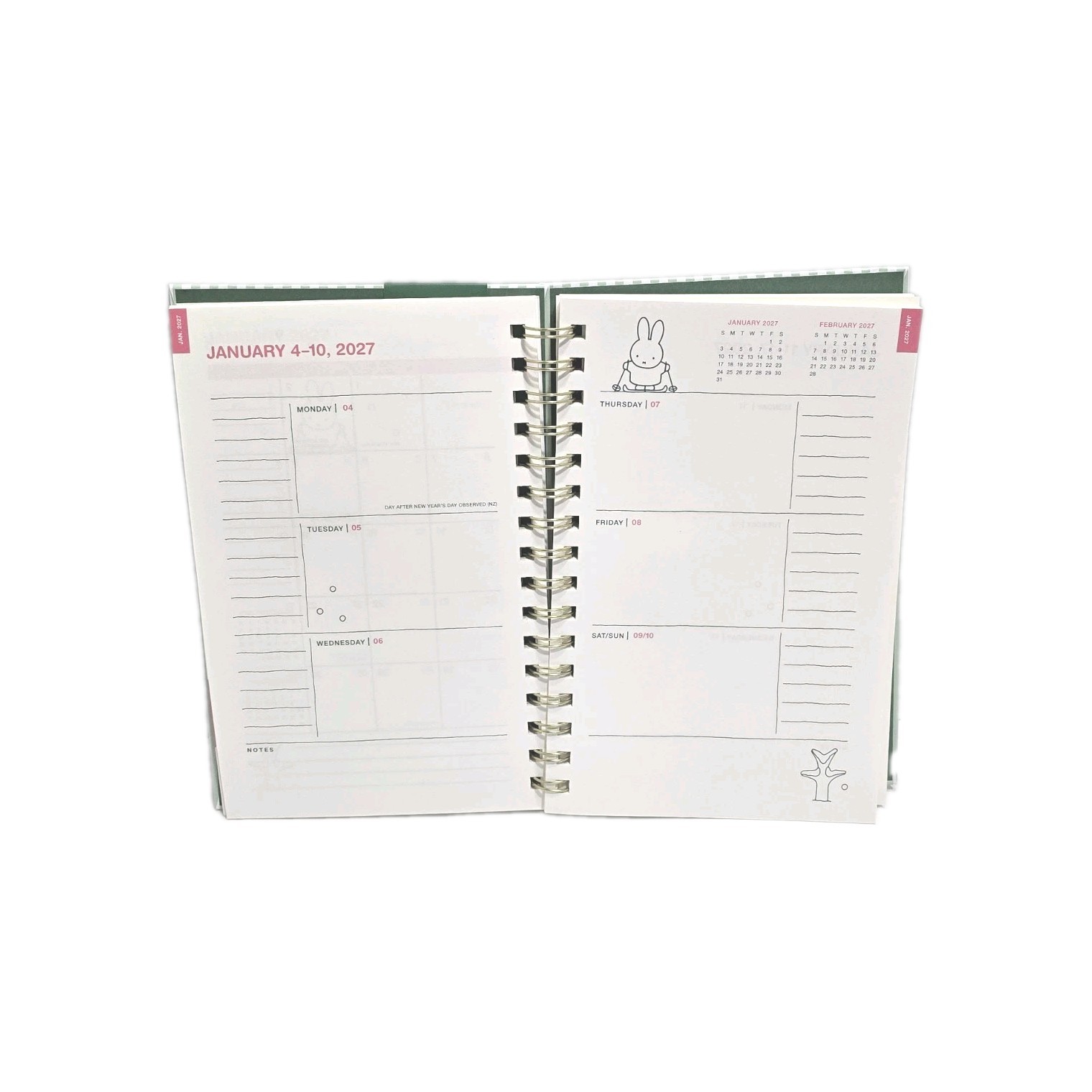 Miffy Green & White Weekly Planner: Aug 2026 – Dec 2027 New
