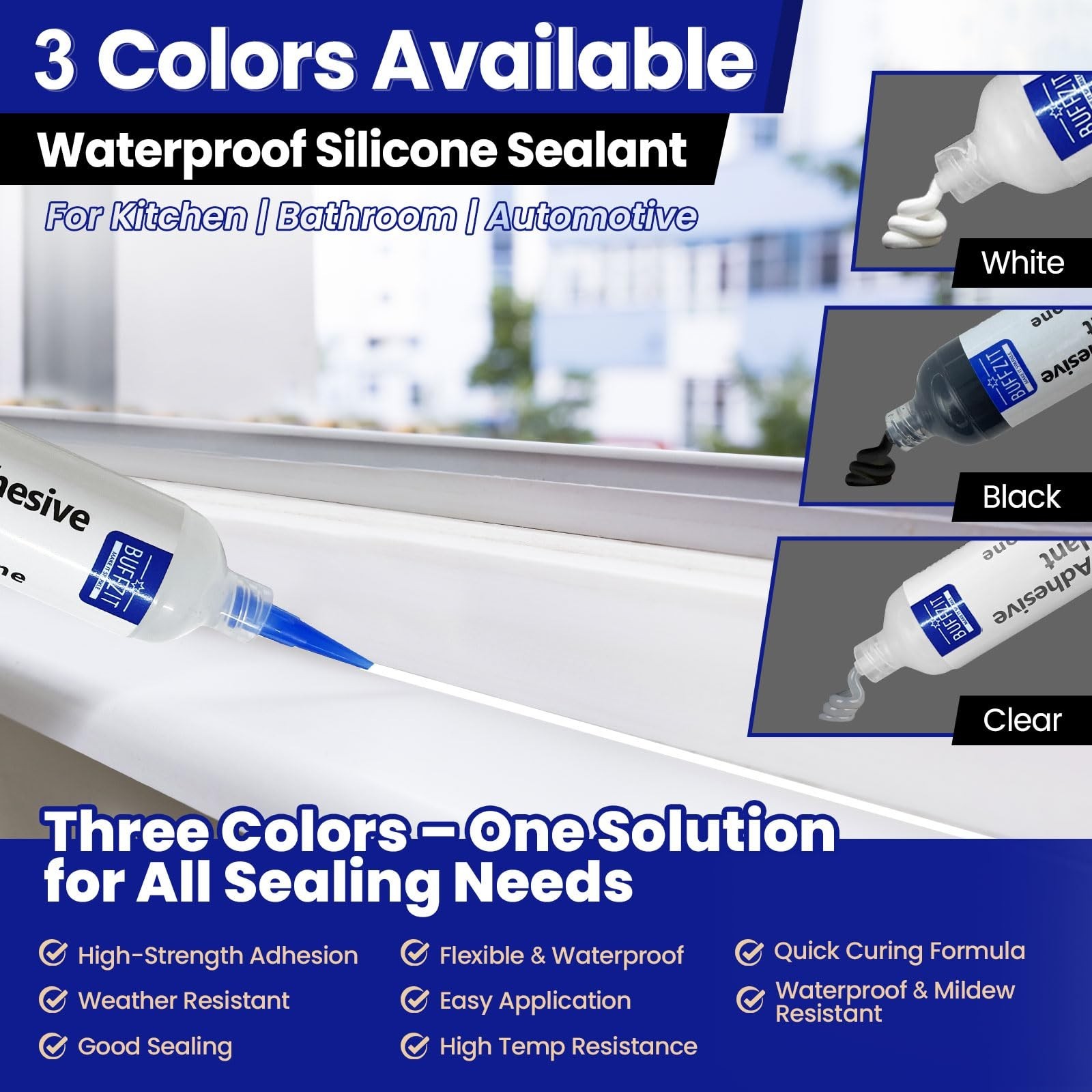 100% Waterproof RTV Silicone Adhesive Sealant – Strong Bond, Crack Proof Caulk f