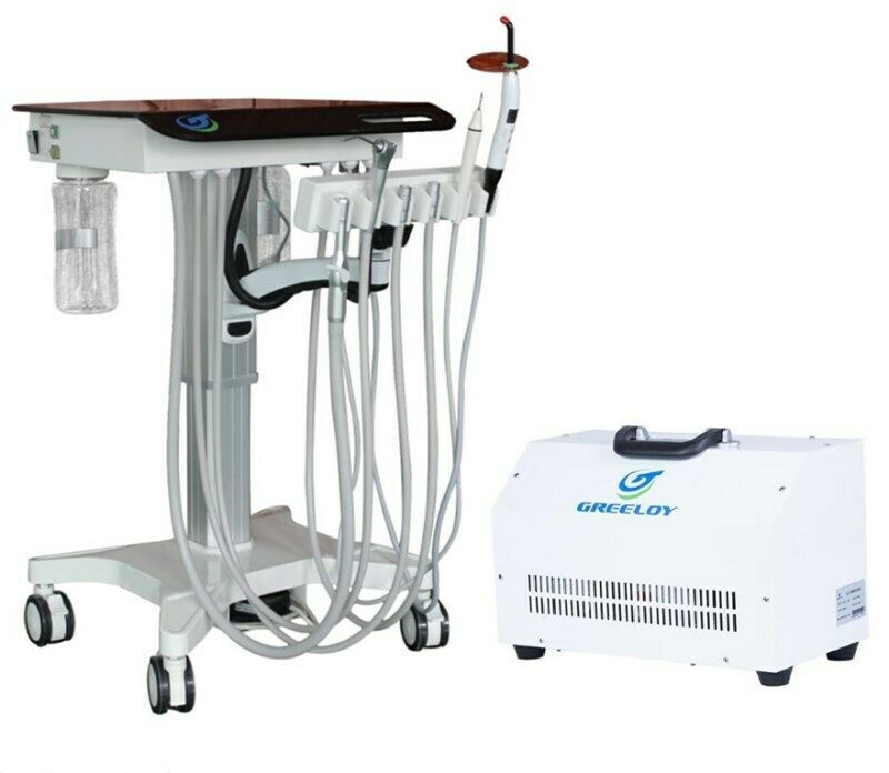 Greeloy GU-P302S Mobile Veterinary Dental Unit Cart + Oil Free Air Compressor 4H