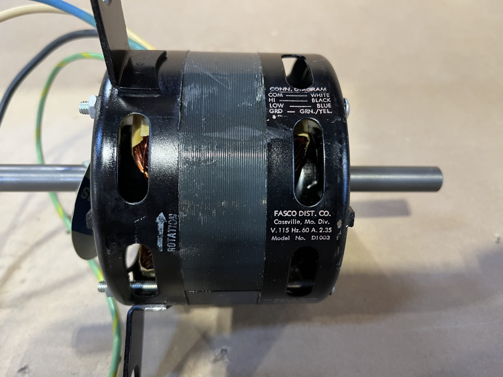 Fasco D1003 Shaded Pole Motor (Rotation C.W.) 1/15 HP 1400 1050 RPM 115V Black