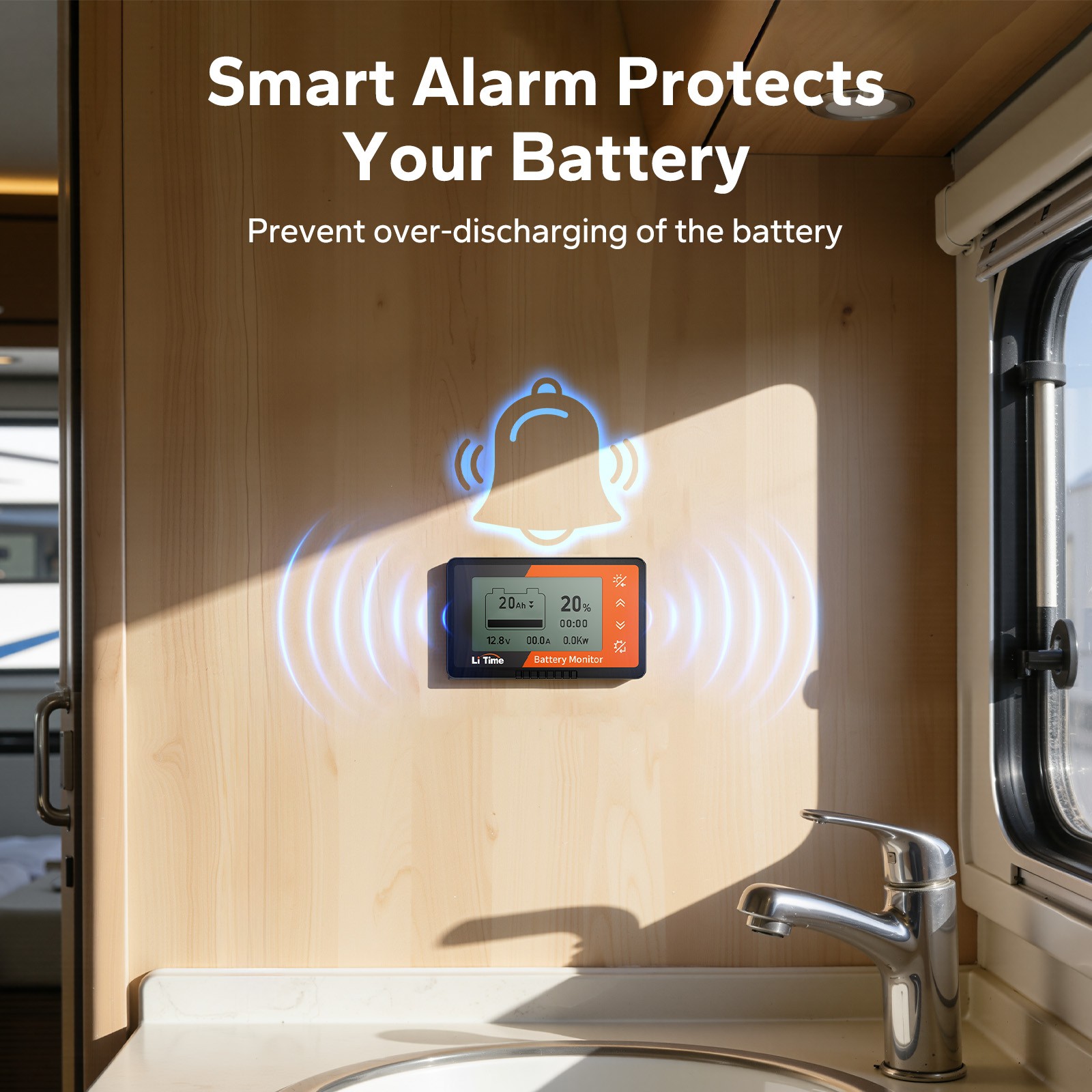 LiTime 500A 8V-120V Battery Monitor with Shunt with Capacity Percentage Display