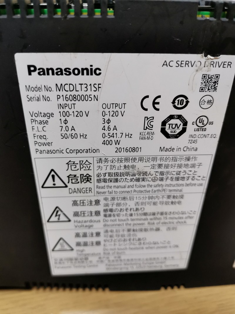 Panasonic MCDLT31SF Servo Amplifier 400W MINAS A6 Series 3.2kHz Compact 1.6kg