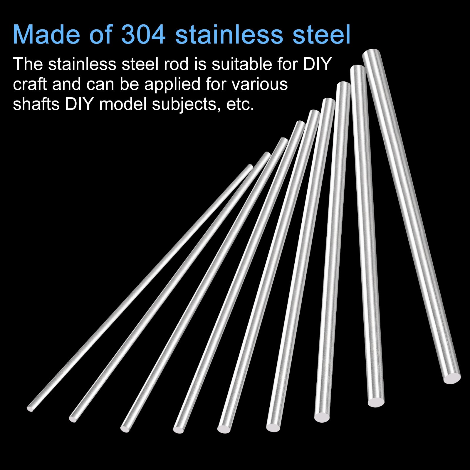 Pack of 5 304 Stainless Steel Round Rods 2mm x 450mm Solid Shaft Rods for DIY