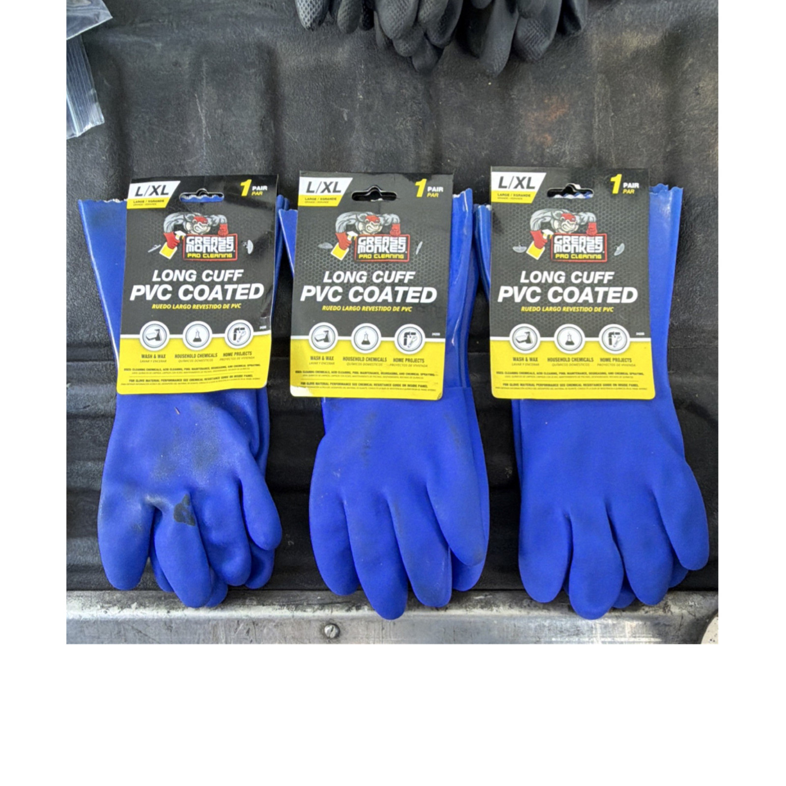 Grease Monkey Pro Cleaning Long Cuff PVC Coated Work Gloves Blue L/XL 3 Pair