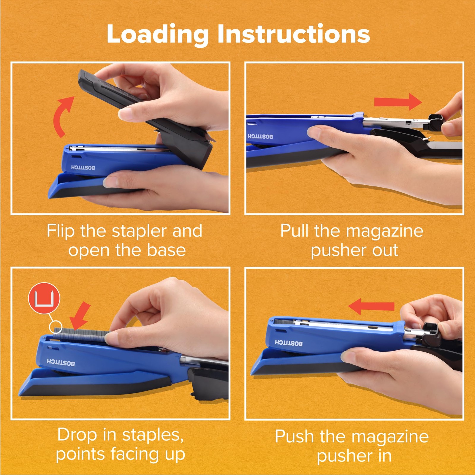 Bostitch Office InPower Spring-Powered Desktop Plastic-Full Strip, Blue