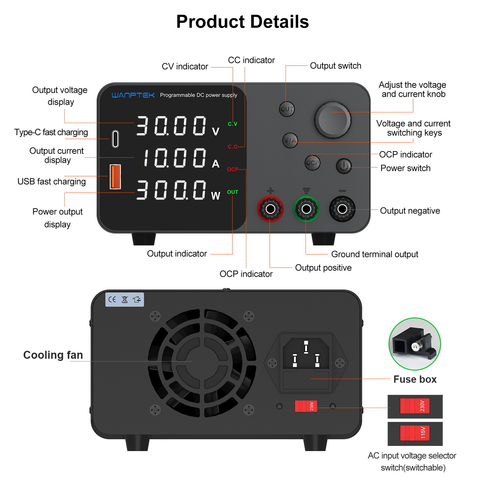 Variable DC 30V 60V 120V 3A 5A 10A Lab Adjustable Power Supply Precision Switch