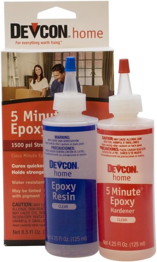 Devcon 5 Minute Epoxy Resin & Hardener, Quick Setting, 2 Bottles, 4.25 oz Each