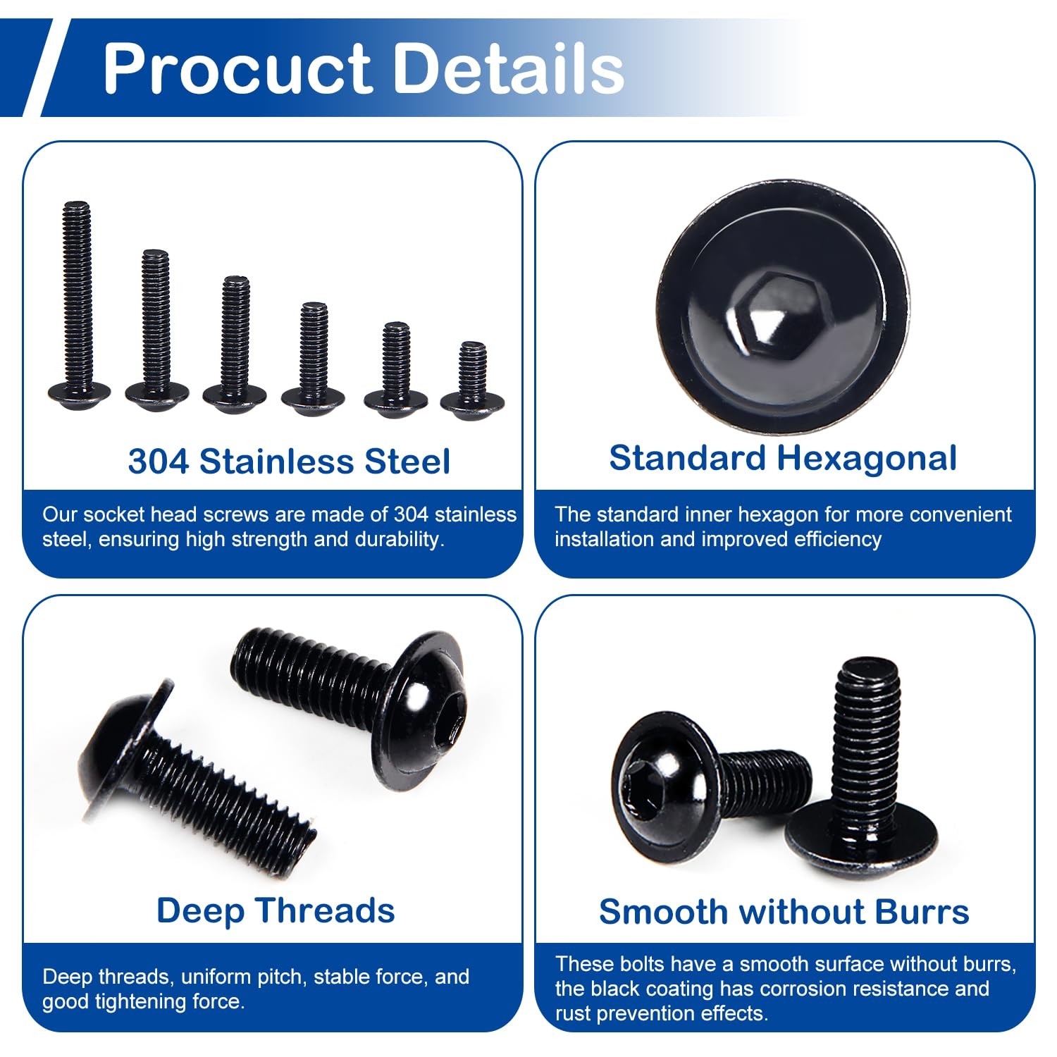 M6-1.0X 16mm 40Pcs Flanged Button Head Socket Cap Screws M6 x 16mm, Black