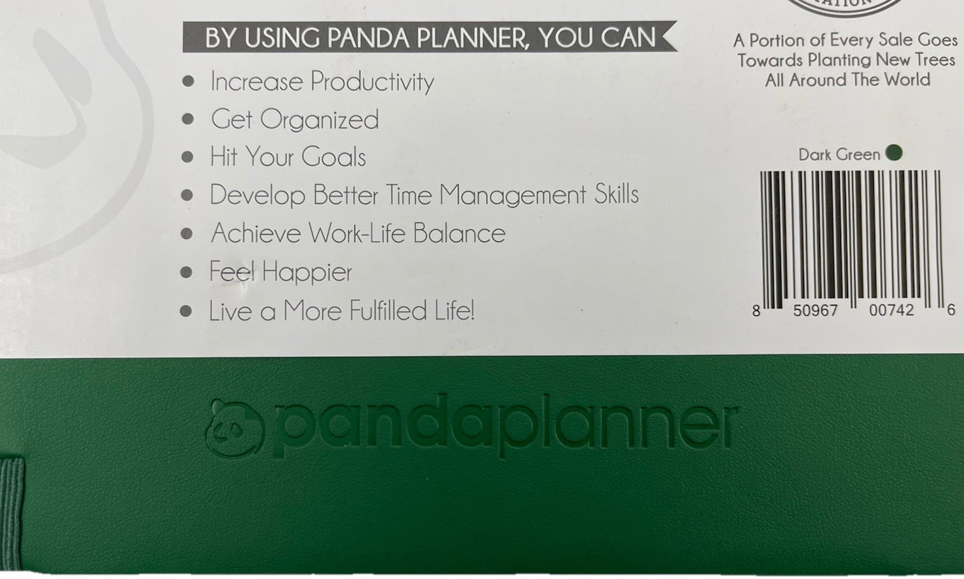 Panda Planner Soft PU Faux Leather Cover 6 Month Non-Dated Daily Planner/Green