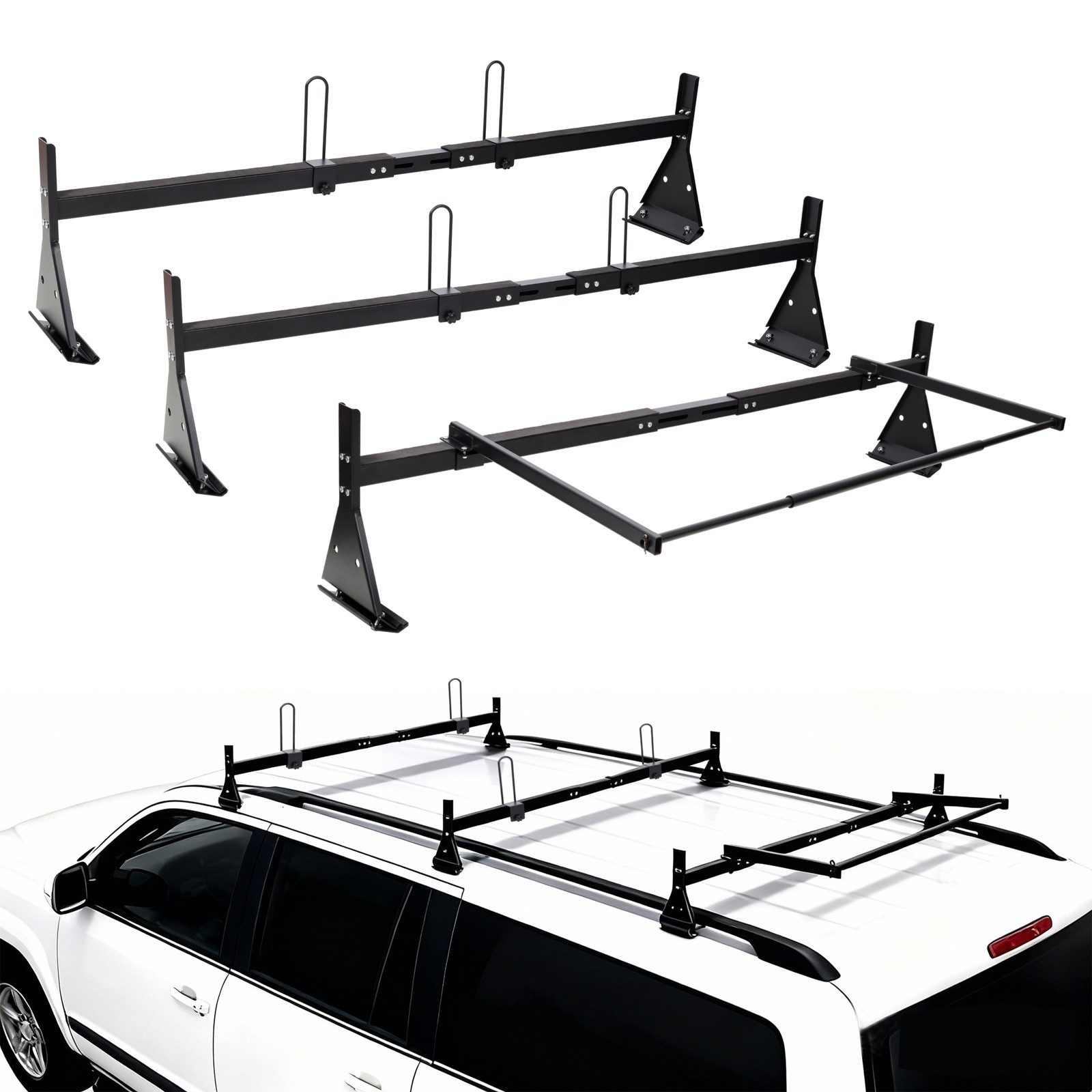 Ladder Roof Racks with Rear Roller, 3 Bars,800 lbs Capacity Heavy-Duty