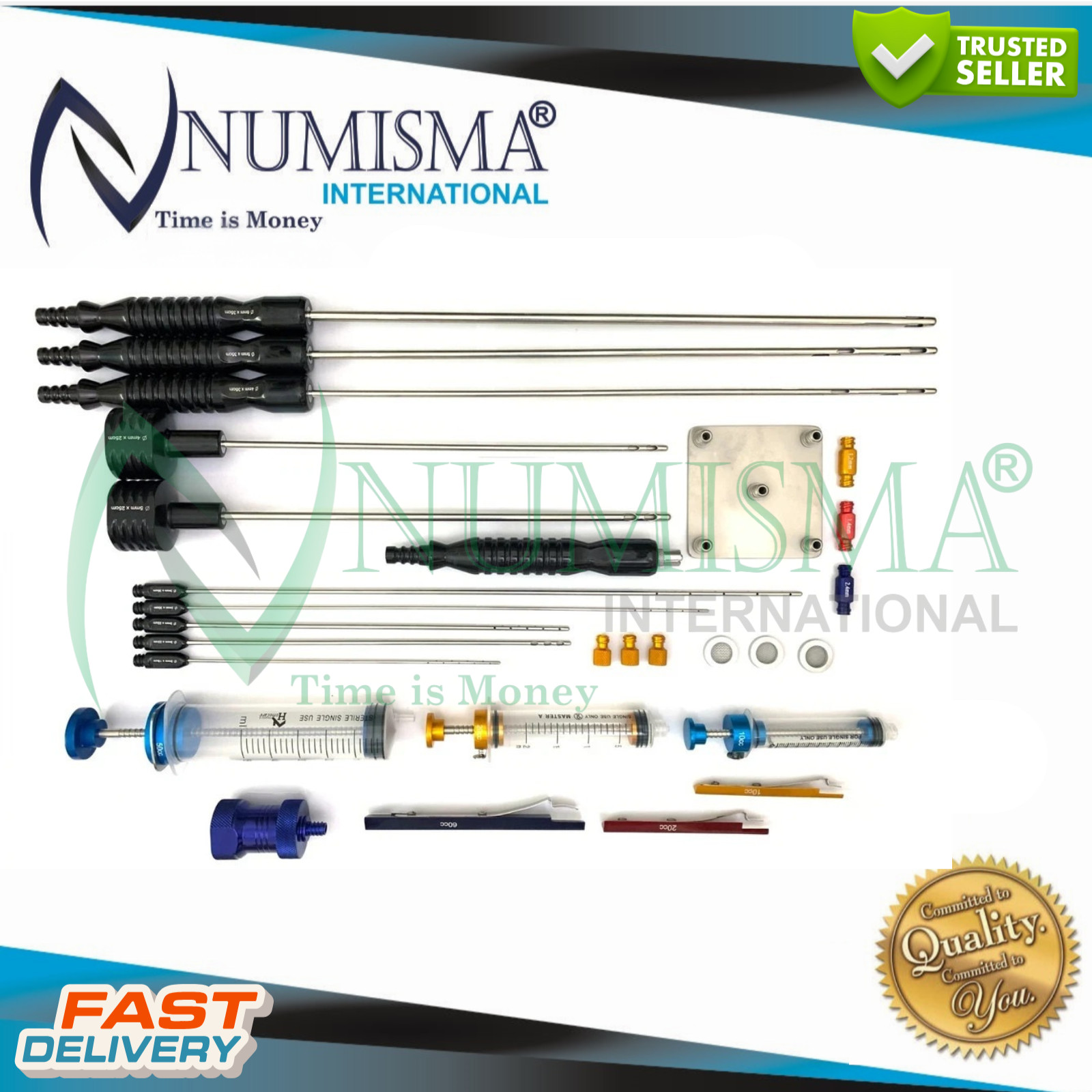 Liposuction Cannulas Fat Grafting Power Handle and Luer Lock 28 Pcs Kit A+